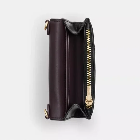 Coach Mini Envelope Wallet Croc Embossed Leather with Strap in Black NWT - Picture 2 of 4